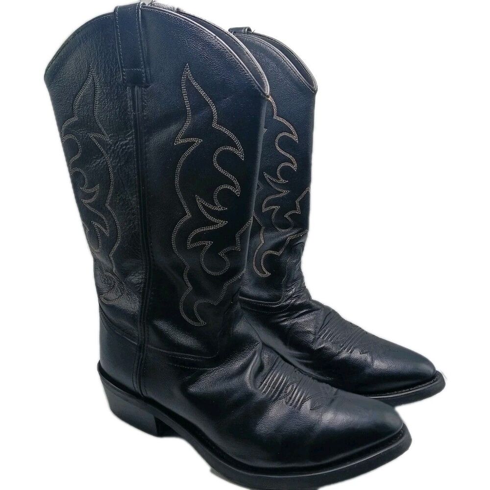 Old West Men’s Black Leather Cowboy Boots TBM3010 Size 10EE